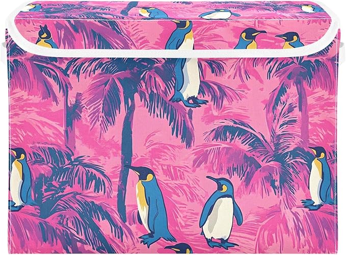 Storage Cube with Lid Tropical Penguin Print 16.5×12.6×11.8 IN 1 Pack Collapsible Large Capacity Foldable Storage Basket Bin Organizer