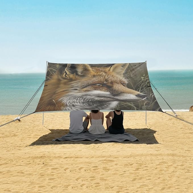 ALAZA Wild Fox Beach Tent Sun Shelter Portable Canopy Sunshade for Outdoor Camping Picnics Backyard Fun 10x9 ft