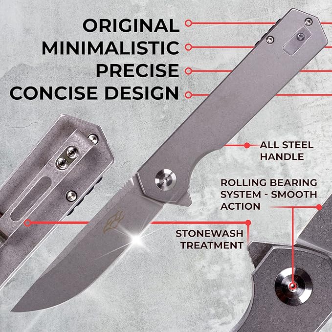 Firebird GANZO FH12-SS Pocket Folding Knife D2 Steel Blade All Steel Handle with Clip Outdoor Camping EDC Utility Pocket Knife (Grey)