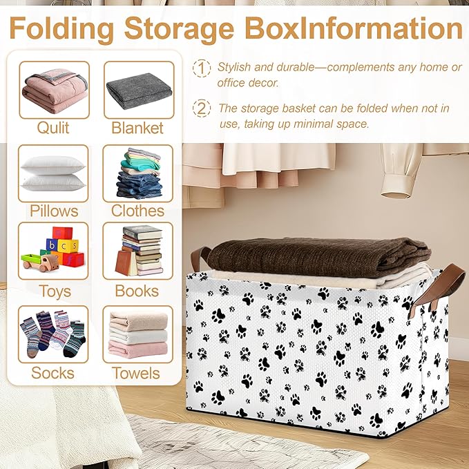 Dog Paw Storage Bins with Handles Collapsible Storage for Clothes Gift Basket Blankets &amp Closet Organization