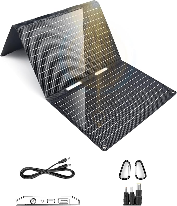 30W Portable Solar Panel Foldable Solar Panel Charger with QC3.0 USB-A USB-C &amp DC Output for Phone/Power Bank/iPad/Power Station IP65 Waterproof for Camping Backpacking Hiking RV Blackout