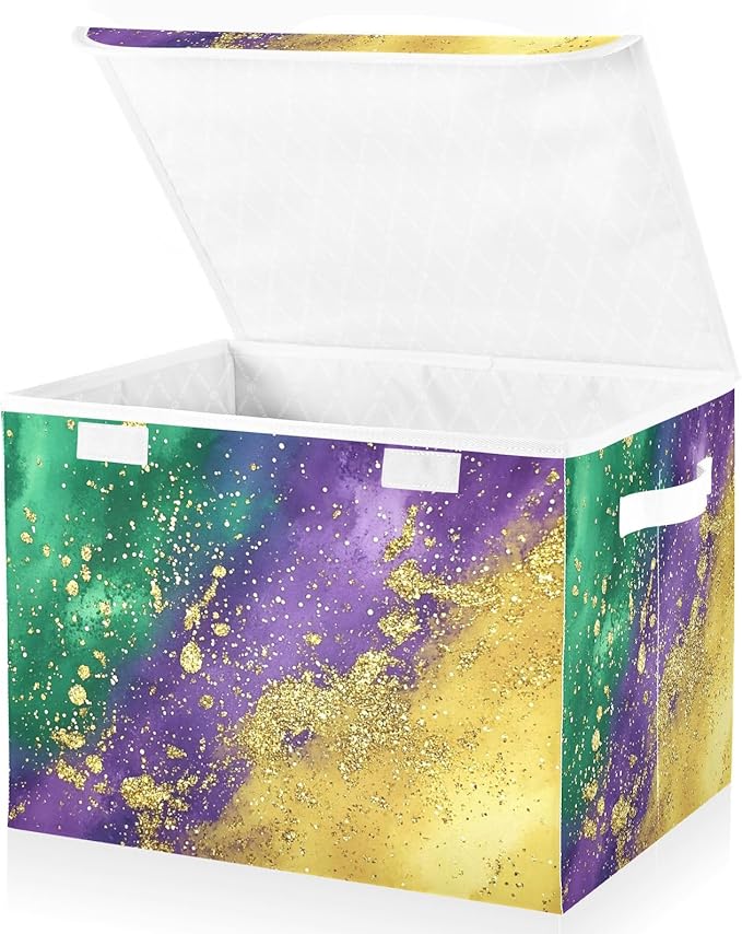 Mardi Gras Background Fabric Storage Bins with Lids and HandleFoldable Storage Bins with LidsCloset Organizers for Clothes Storage Room Organization Office Storage Chest Organizer