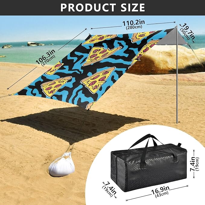 ALAZA Blue Tiger Pizza Pattern Beach Tent Sun Shelter Portable Canopy Sunshade for Outdoor Camping Picnics Backyard Fun 10x9 ft