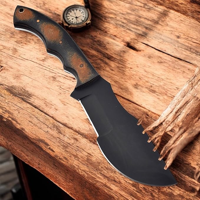 Poshland Handmade D2 Steel Tracker Knife Fixed Blade Survival Camping TacticaBlack Tracker Design with Horizontal Carry Leather Sheath Durable Outdoor Knife for Adventurers