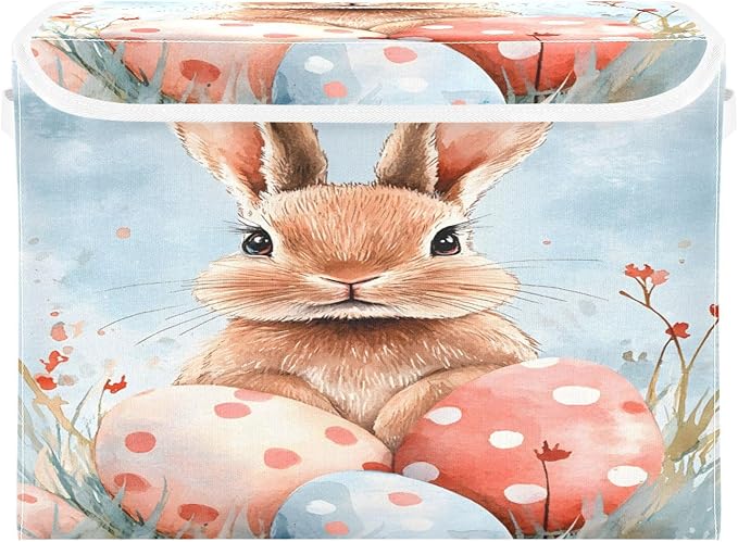 senya Easter Baskets Collapsible Storage Bins with Lids Easter Rabbit Bunny K Storage Boxes Clothes Baskets for Organizing