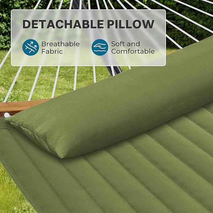 SUPERJARE Curved-Bar Hammock with Stand 2 Person Heavy Duty Hammock Frame Detachable Pillow &amp Portable Carrying Bag Perfect for Outdoor &amp Indoor Spring Green