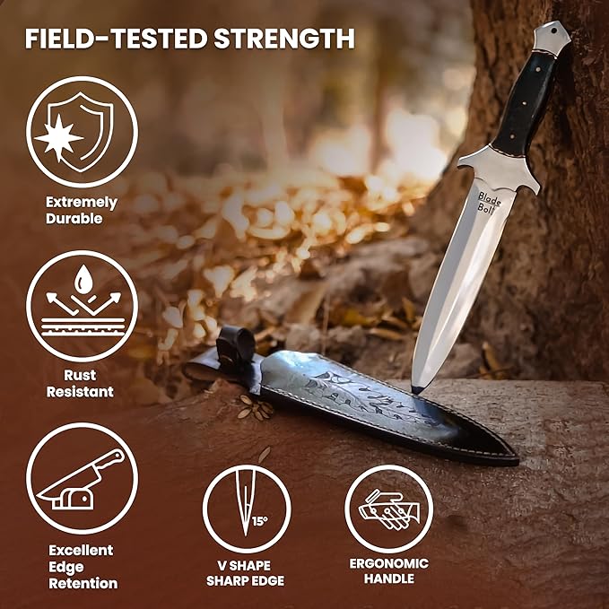TwinEdge Pro D550X Fixed Blade Dagger Knife with Sheath – 6.9 Full Tang D2 Steel Blade with Rare Green Horn Handle Survival Hunting Knife for Men Perfect for Camping Tactical Outdoor and Gift