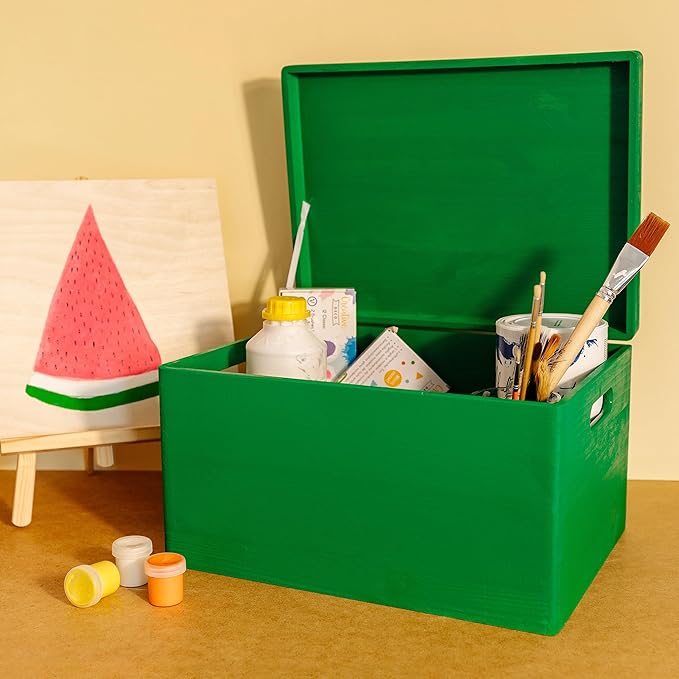 Creative Deco Large Green Wooden Box Storage with Hinged Lid | 15.8x11.8x9.44in (+-0.5) | Keepsake Gift Box Storage Document | Wood Chest Trunk PRODUCT NOT INTENDED FOR 15 YEARS OR BELOW