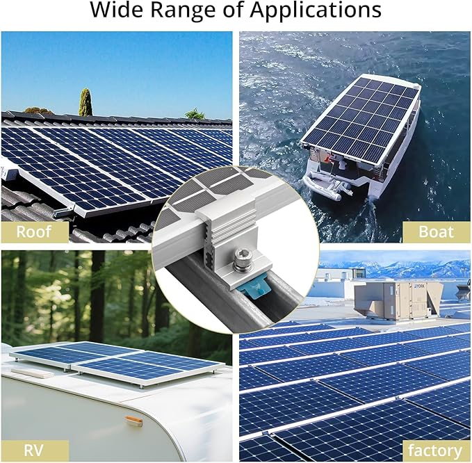 Anbte 10pcs Adjustable Solar Panel End Clamp for Unistrut 30-50mm Aluminum Solar Panel Mounting Brackets with Nuts Bolts and Wrench for Metal Roof Tin Roof Flat Roof Sheet Roof RV Silver