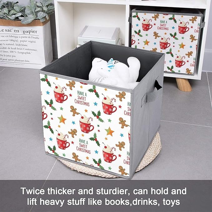 Foldable Fabric Storage Bins with Handles Cute Gingerbread Have A Sweet Christmas Versatile Collapsible Cube for Organizing Crafts Accessories Ideal for Craft Room &amp Office