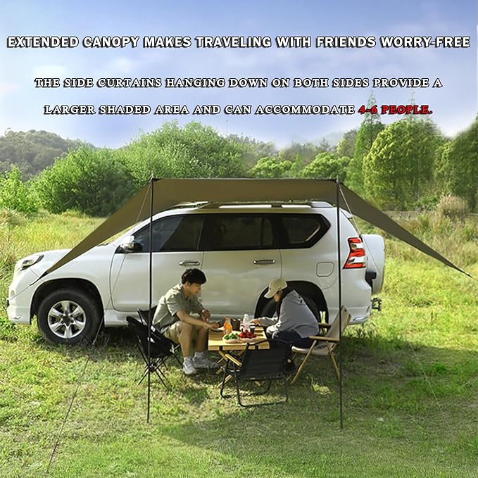 Car Awning Camping Tent for Chevrolet Chevelle Camaro Trax Equinox Portable Water-Resistant Sunshade Shelter Easy-Setup Outdoor Car Camping Shade for Beach Travel &amp Road Trips