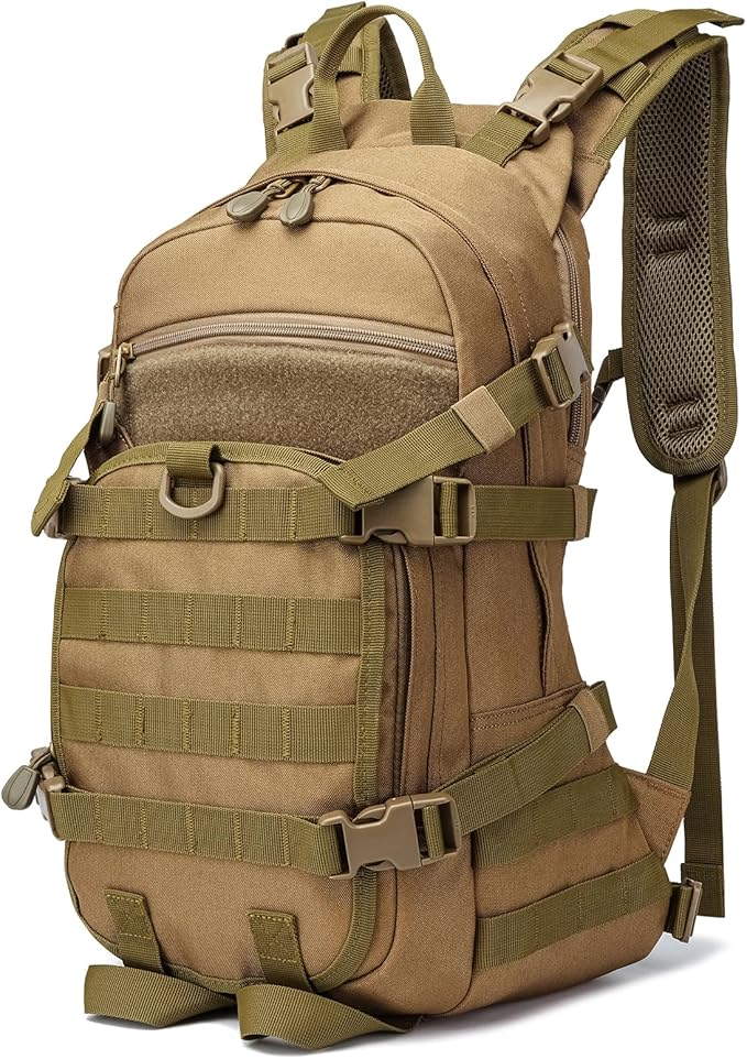 25L Small Tactical Backpack For Men Military Waterproof Backpack With Multiple Pockets 3-Day Bug Out Bag Molle Military Backpacks For Camping Hiking Traveling (Khaki)