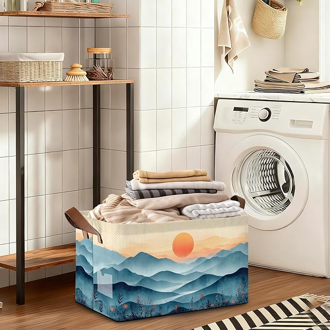 Storage Bin with Handles Sun Mountains Collapsible Laundry Baskets for Books Laundry - Use in Nursery Closet Organizers and Storage Blanket Basket