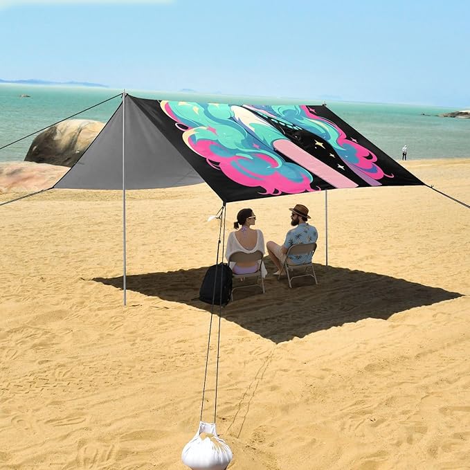 Beauty Alpaca Foldable Beach Tent UPF50+ Water-Resistant Shade Sun Shelter with Sand Shovel for Camping Picnics Backyard