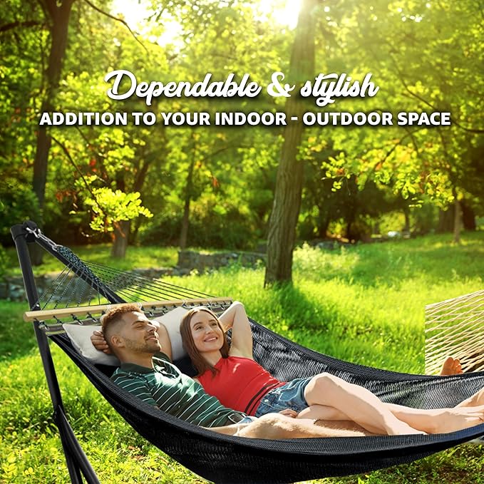 Tranquillo Unity Adjustable Hammock Stand 800 lbs Capacity Steel Double Hammock Stand for 2 Persons Premium Pre-Assembled Stand for Indoor Outdoor Frame Black