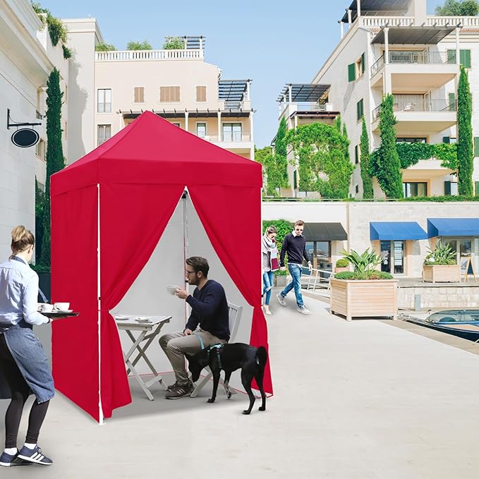 EAGLE PEAK 5x5 Instant Canopy with 4-Side Wall Panels Small Pop up Portable Canopy Tent with Carry Bag Light Weight Sun Shelter for Sports Camping and Beach Red