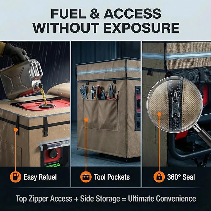 Generator Covers While Running 38L x 28W x 27H Heavy Duty Generator Cover for Outside Compatible with 10000+W Generator All Season Protection for Generator Khaki