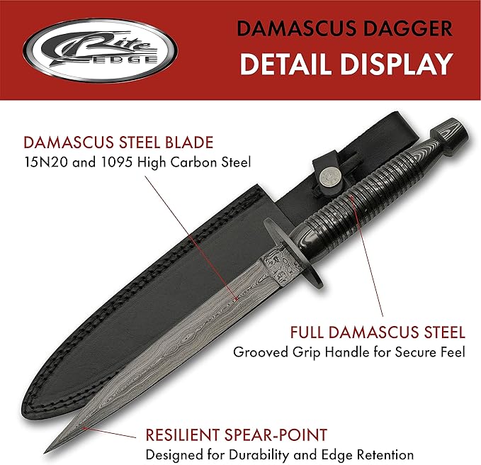 SANZ Damascus Hunting Knife 12.5 Inch - Camping Knife with Full Tang Blade Damascus Handle &amp Sheath - Black Outdoor Knife for Hunting Camping &amp Outdoor uses