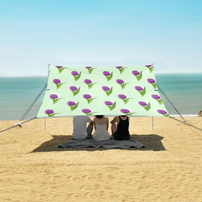 Beach Canopy with Windproof Ropes &amp Sandbags Beach Tent Sun Shade Sun Shelter for Camping Trips Fishing Backyard Fun or Picnics Tulip
