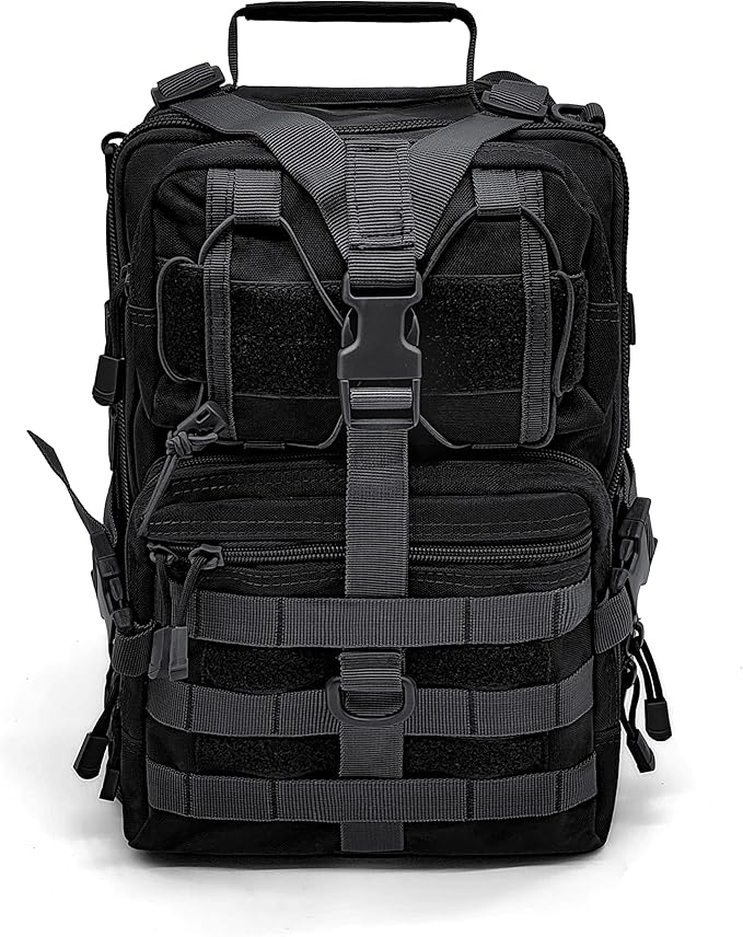 Silfrae Tactical Sling Bag Military Single Shoulder Backpack Chest Bag Range Bags (Black)
