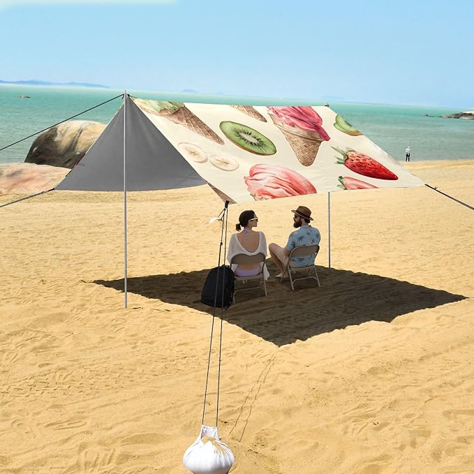 ALAZA Ice Cream Fruit Pattern Beach Tent Sun Shelter Portable Canopy Sunshade for Outdoor Camping Picnics Backyard Fun 10x9 ft
