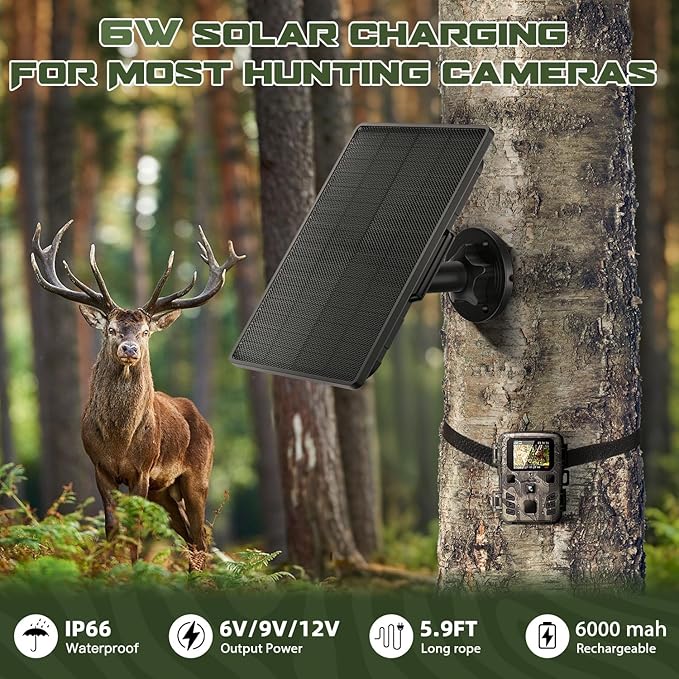 Trail Camera Solar Panel - 6000mAh Built-in Battery Waterproof Solar Charger Kit with Multiple DC Connectors Compatible with Tactacam Reveal Cameras
