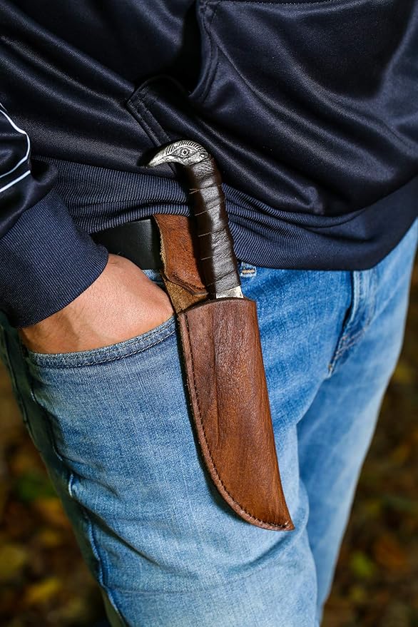 Odin's Raven Norse Viking-styled Knife 10.3 - Hand Forged 6.5 Carbon Steel Blade Raven's Head Hilt and Leather Sheath - Unique Medieval Seax Style - Norse Knife for Hunting &amp Camping