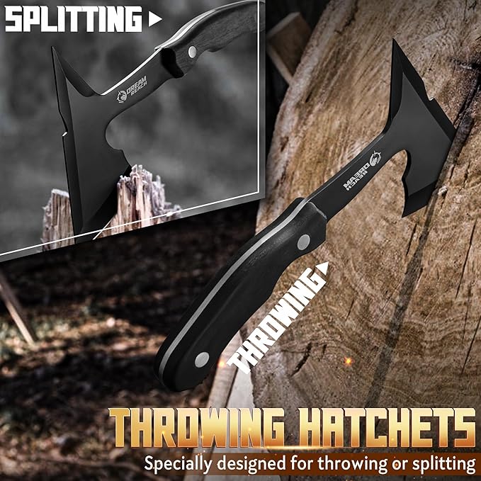 Dream Reach Professional Throwing Axe Set – 3-Pack High-Carbon Steel Throwing Axes for Backyard with Sheaths and Ergonomic Handles for Competition and Recreation for Men