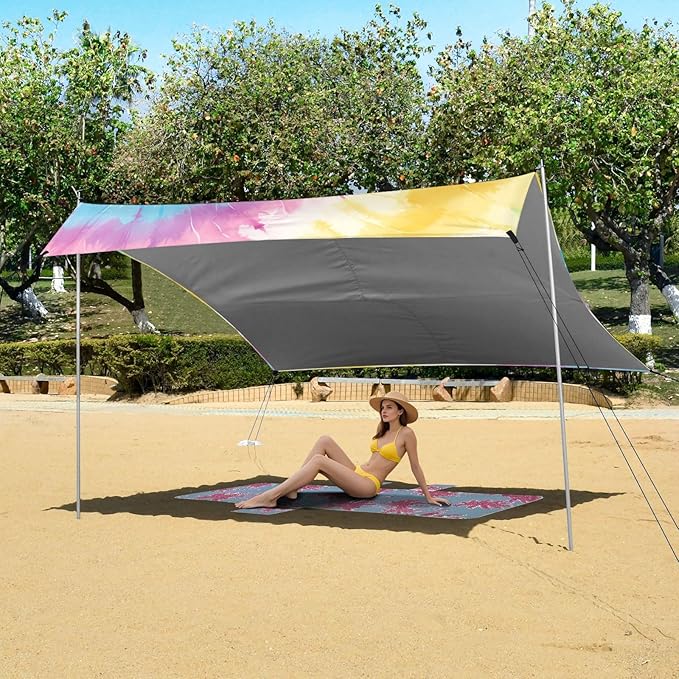 Yellow Tie-dye Background Rainbow Colors Beach Cabana Tent UPF50 Waterproof Large Portable Sun Shelter with Carrying Bag for Camping Picnics Backyard