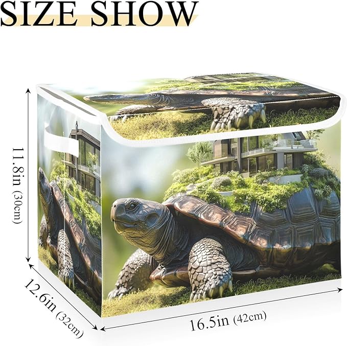 Storage Cube with Lid House Turtle Print 16.5×12.6×11.8 IN Collapsible Large Capacity Foldable Storage Basket Bin Organizer