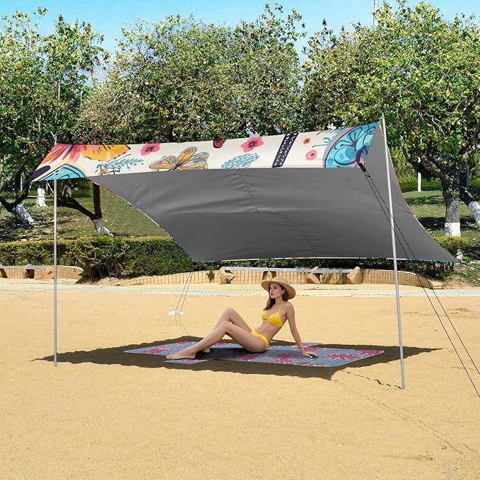 ALAZA Paris Eiffel Tower Colorful Butterfly Beach Tent Sun Shelter Portable Canopy Sunshade for Outdoor Camping Picnics Backyard Fun 10x9 ft