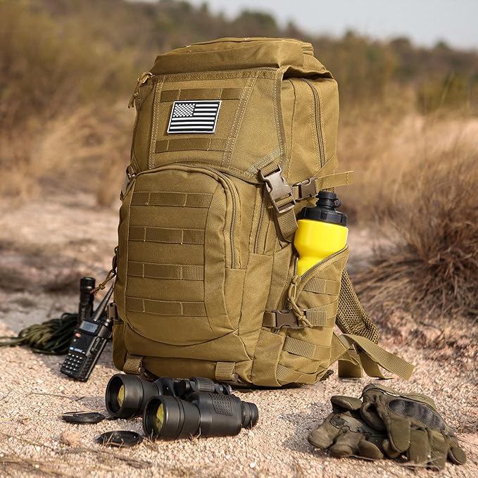 35L Military Tactical Backpack for MenWater Resistant Assault Pack for WomenKhaki Molle Daypack 3 Day Bug Out Bag Rucksack for Trekking CampingSurvivalEDC