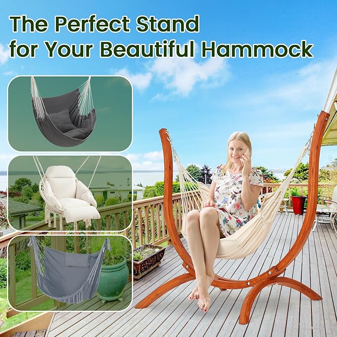 Premium Wooden Hammock Stand only (500 lbs/226kg) Sun Protection &amp Rain Resistant Heavy Duty Premium Solid Wood Hammock Chair for Indoor or Outdoor Use Safe &amp Stable (Hammock Not Included)