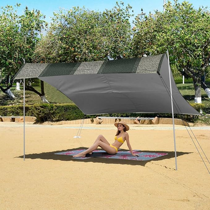 Springgreen Buffalo Plaid Check Tartan Scotland Foldable Beach Cabana UPF50 Lightweight Sun Shelter with Sandbags and Shovel for Family Trips Picnics &amp Camping