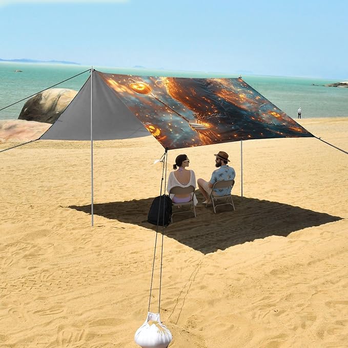 ALAZA Halloween Witch Pumpkin Beach Tent Sun Shelter UPF50+ Protection Beach Shade Canopy w/ 4 Sandbags for Outdoor Camping Fishing Backyard Fun Picnic 10x9 ft