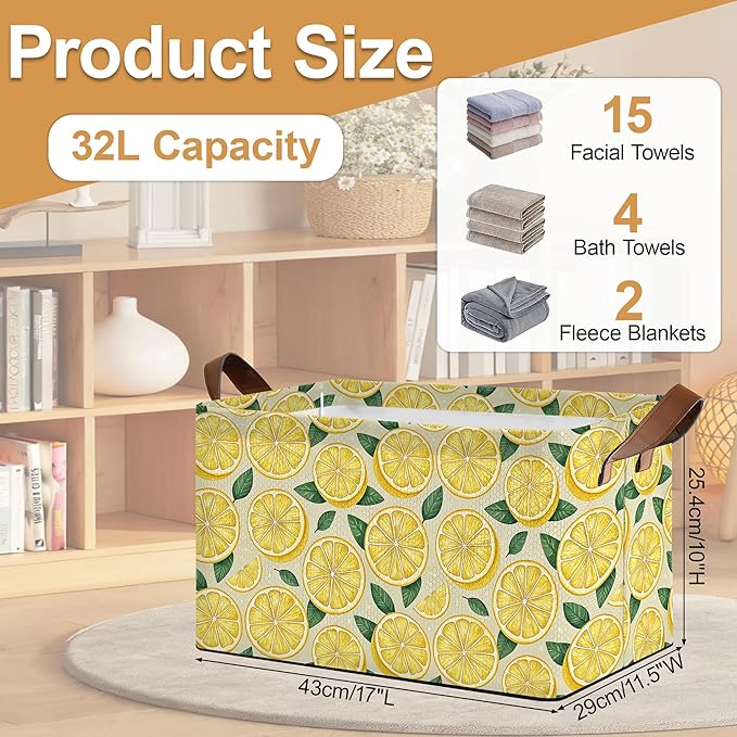 Lemon Storage Bin with Handles Basket Storage Organizer for Shelves Closet Nursery Book Laundry Hamper &amp Home Decor
