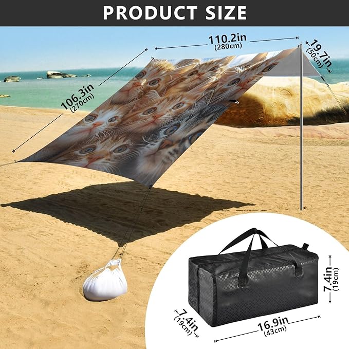 ALAZA Group of Cats Beach Tent Sun Shelter Portable Canopy Sunshade for Outdoor Camping Picnics Backyard Fun 10x9 ft