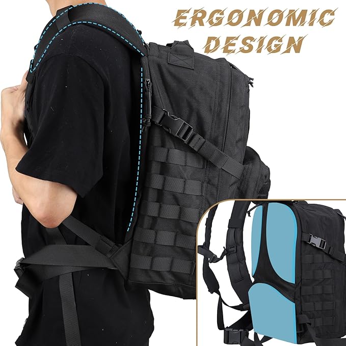 MGFLASHFORCE Molle Military Tactical Backpack for Men 30L Daypack Army Rucksack Pack Bug Out Bag 15.6 Laptop Compartment (Black)