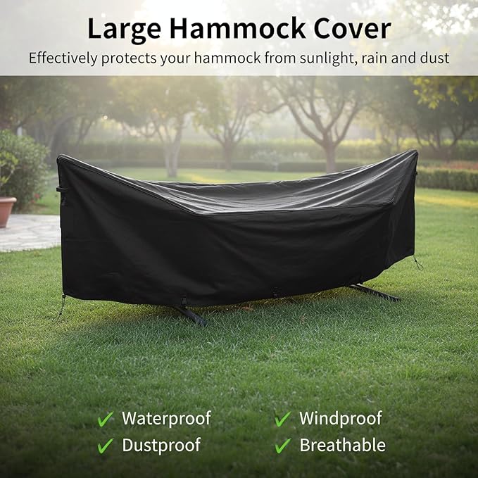 BOSREROY Black Large Hammock Cover 149.6 X 6.7 X 31.5 in Waterproof Windproof Dustproof Polyester Storage Bag Adjustable Buckles
