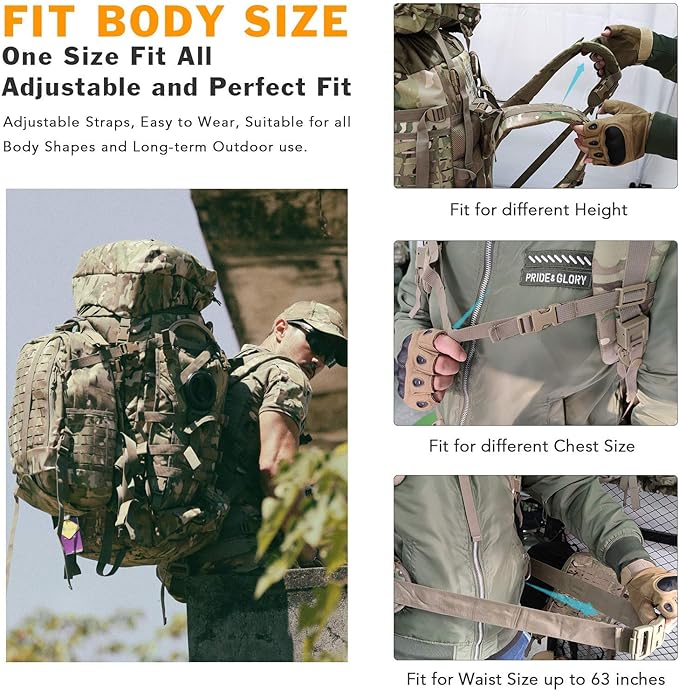 MT Military Army Large Rucksack with Detacheable Assault Backpack Hydration Pack Shoulder Straps and Waist Belt Metal Frame | Detacheable Hydration Pack Shoulder Straps Waist Belt Metal Frame