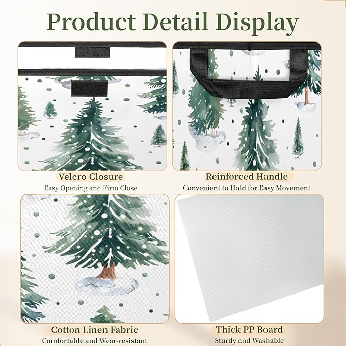 Christmas Tree Storage Basket with Lid Winter Xmas Foldable Storage Box Fabric Storage Bins with Carrying Handles for Home Bedroom Closet Organization