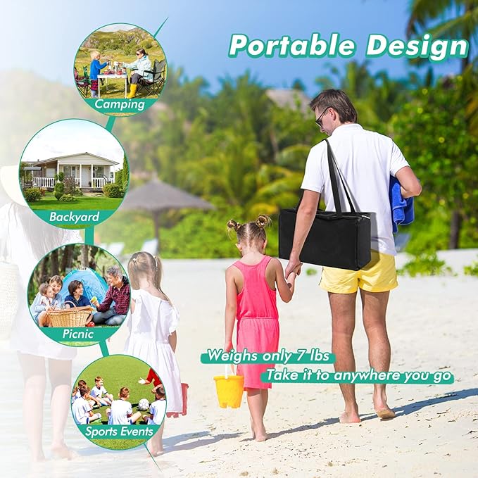 HAPPYGRILL Beach Canopy Sun Shelter with Aluminum Pole 20 FT x 20 FT UPF 50+ Pop Up Tent with Sandbag Tent Pegs Sand Shovel Carry Bag Portable Outdoor Sunshade for Camping Sport Events Picnic