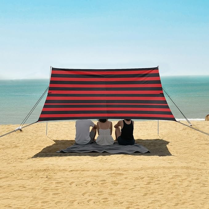 ALAZA Red Black Stripes Beach Tent Sun Shelter Portable Canopy Sunshade for Outdoor Camping Picnics Backyard Fun 10x9 ft