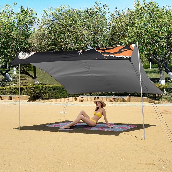 ALAZA Howling Tigers Fighting Beach Tent Sun Shelter UPF50+ Protection Beach Shade Canopy w/ 4 Sandbags for Outdoor Camping Fishing Backyard Fun Picnic 10x9 ft