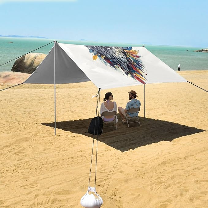 ALAZA Boho Wolf Potrait Beach Tent Sun Shelter UPF50+ Protection Beach Shade Canopy w/ 4 Sandbags for Outdoor Camping Fishing Backyard Fun Picnic 10x9 ft