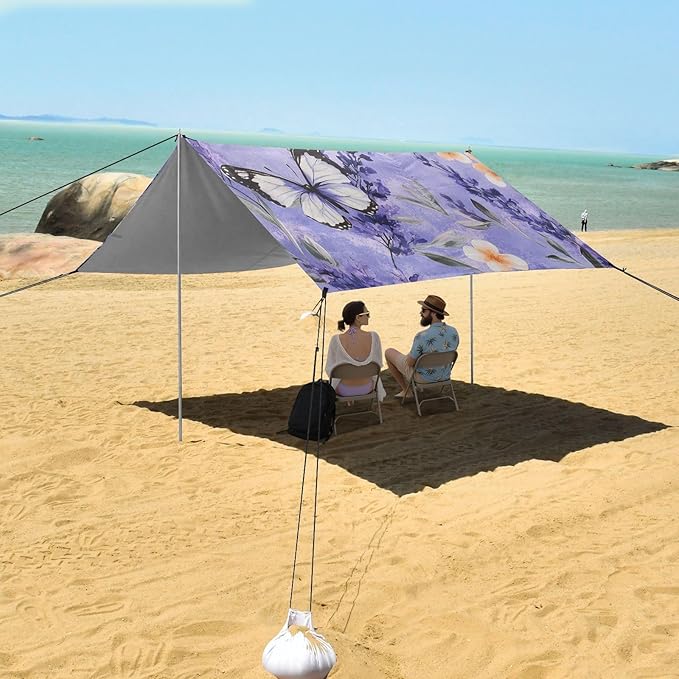 ALAZA Lavender Butterflies Spring Floral Beach Tent Sun Shelter Portable Canopy Sunshade for Outdoor Camping Picnics Backyard Fun 10x9 ft