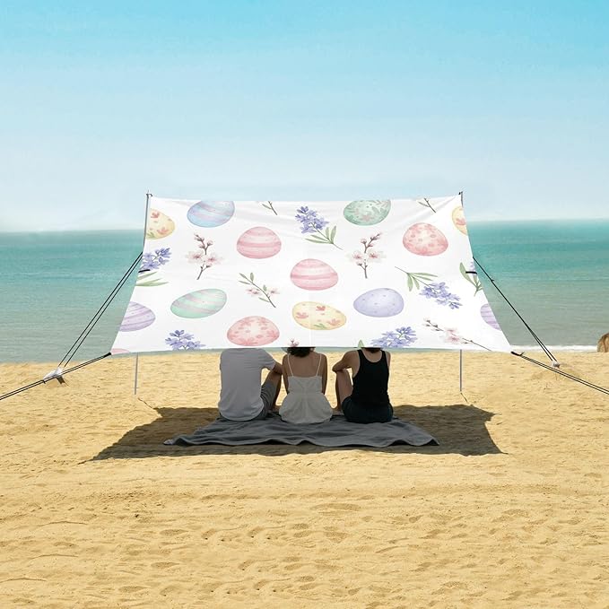 xigua Easter Egg Beach Tent Sun Shelter with Carrying Bag - Silver Coated Oxford Fabric Beach Canopy for Beach Camping Fishing - Includes Windproof Ropes Sandbags &amp Stakes