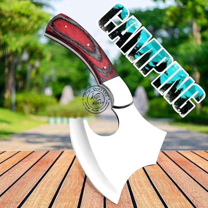 Handmade Stainless Steel Camping Hatchet Axe Hunting Knife 10.50 Full Tang Small Axe Camp Hatchet with Leather Sheath Survival Hatchet Tomahawk Axe for Outdoor Bushcraft Hiking KKH-43