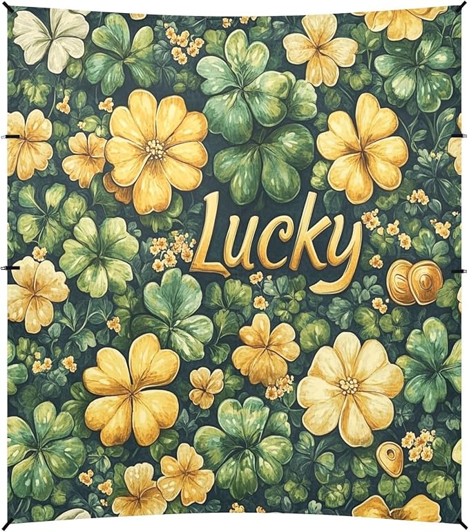 St Patrick's Day Lucky Clovers Beach Tent Sun Shelter Set UPF50+ UV Protection 10.5 x 9.19 FT Camping Shade Canopy with Sandbags Sand Anchors Carrying Bag and Others