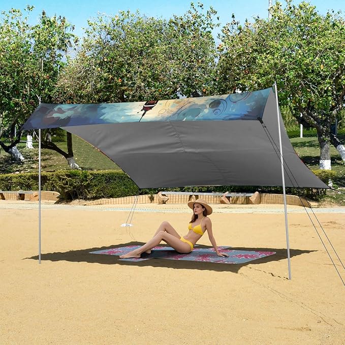 ALAZA Eiffel Tower Big Ben Famous Landmarks of Europe Beach Tent Sun Shelter Portable Canopy Sunshade for Outdoor Camping Picnics Backyard Fun 10x9 ft